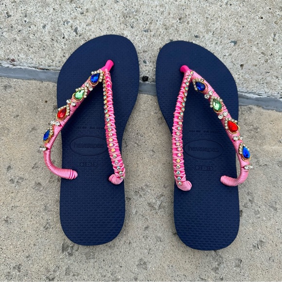 NEW  Vacation Blue PINK Sandals HANDMADE Size 6 - Picture 5 of 8